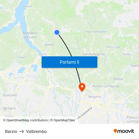Barzio to Valbrembo map