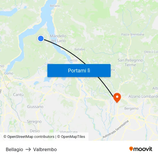Bellagio to Valbrembo map