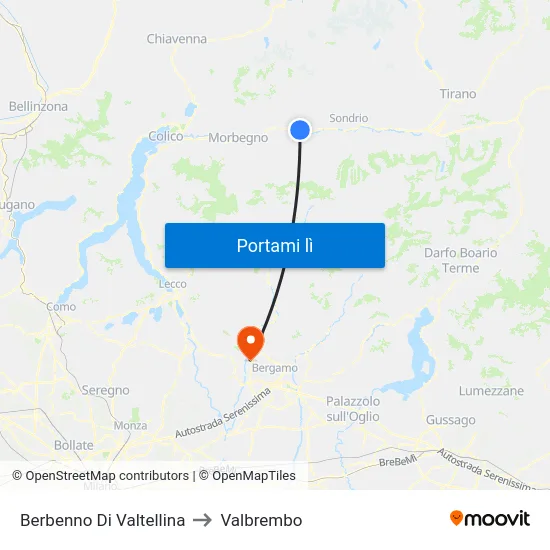 Berbenno Di Valtellina to Valbrembo map