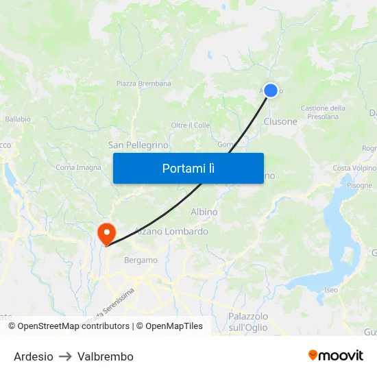 Ardesio to Valbrembo map