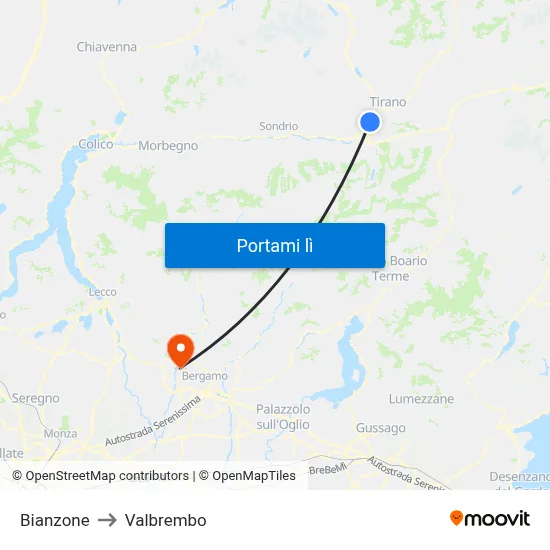 Bianzone to Valbrembo map