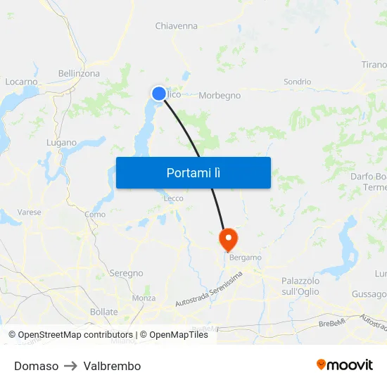 Domaso to Valbrembo map