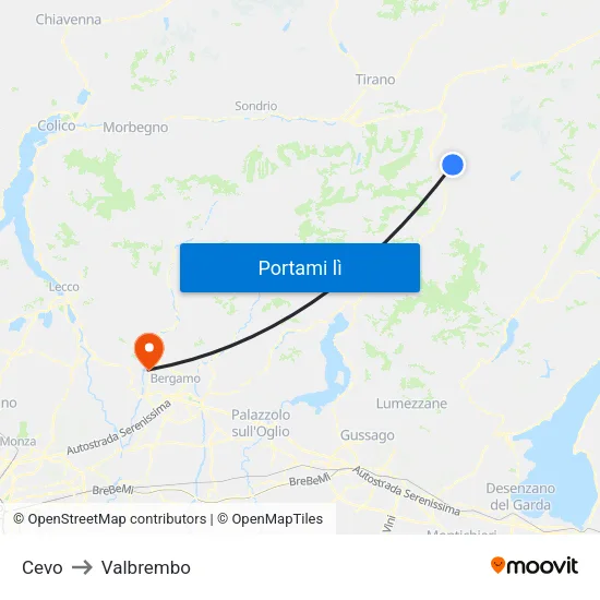 Cevo to Valbrembo map