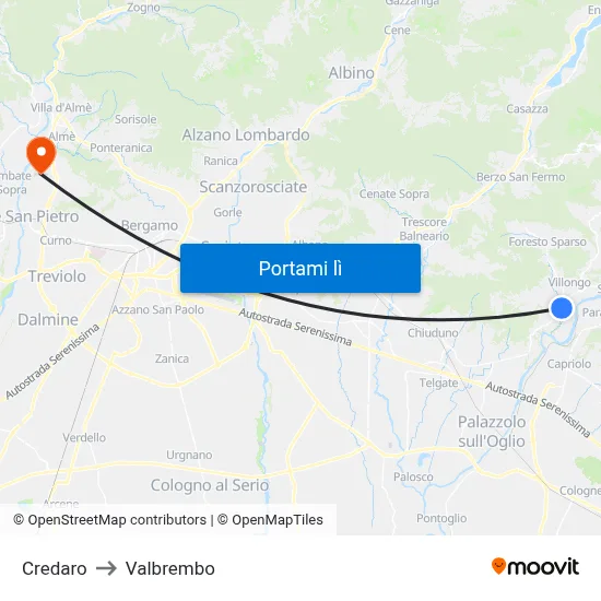 Credaro to Valbrembo map