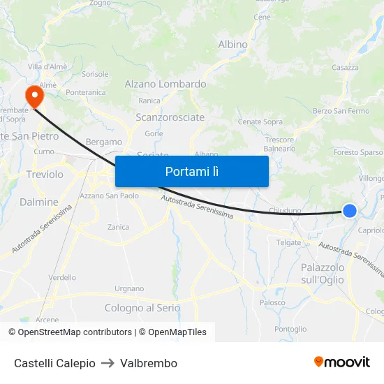 Castelli Calepio to Valbrembo map