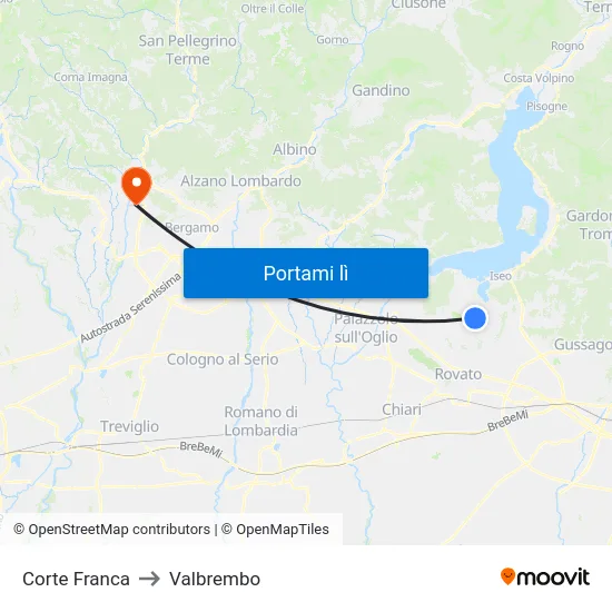 Corte Franca to Valbrembo map