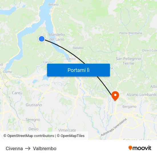 Civenna to Valbrembo map