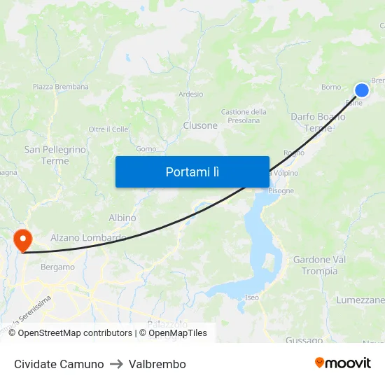 Cividate Camuno to Valbrembo map