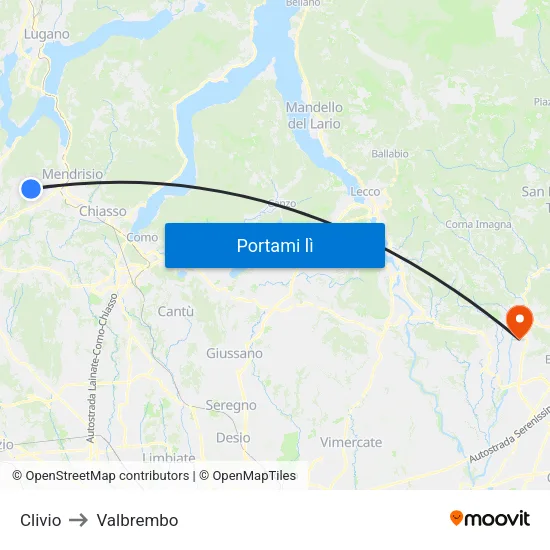 Clivio to Valbrembo map