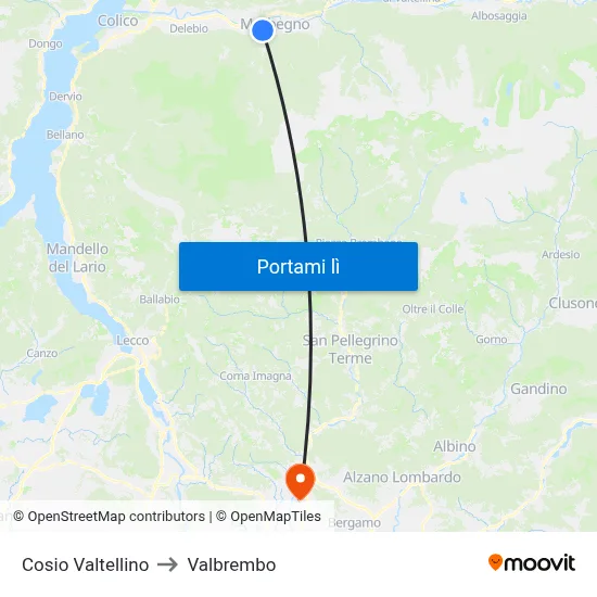 Cosio Valtellino to Valbrembo map