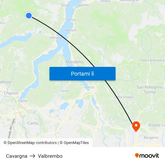 Cavargna to Valbrembo map