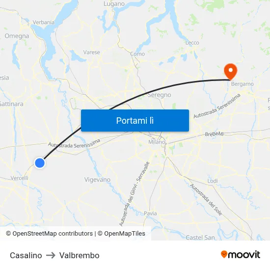 Casalino to Valbrembo map