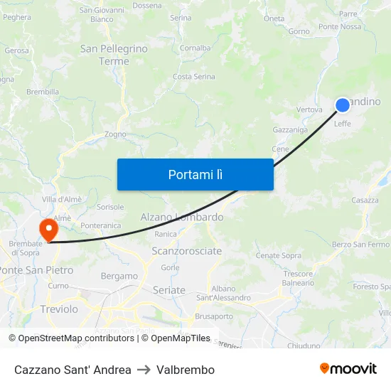 Cazzano Sant' Andrea to Valbrembo map