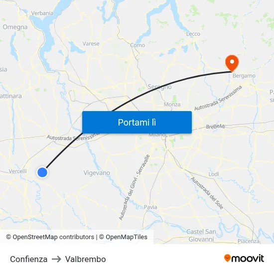Confienza to Valbrembo map