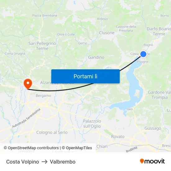 Costa Volpino to Valbrembo map