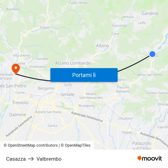 Casazza to Valbrembo map