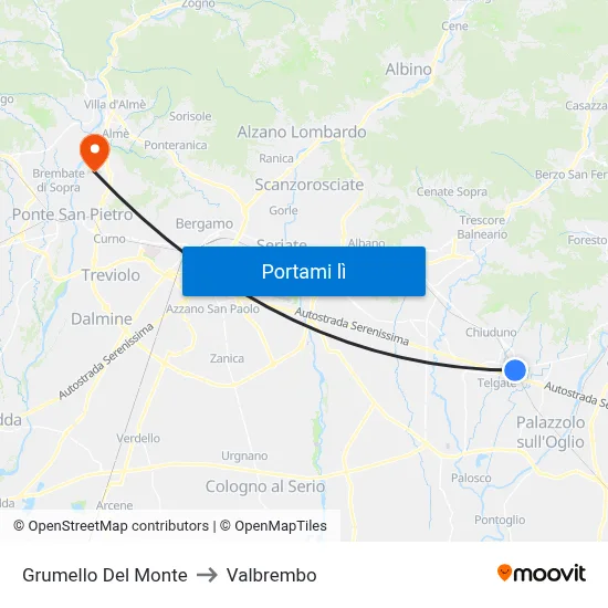 Grumello Del Monte to Valbrembo map