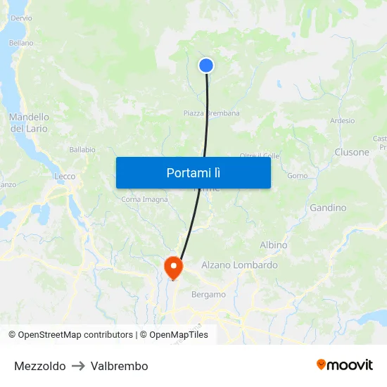 Mezzoldo to Valbrembo map