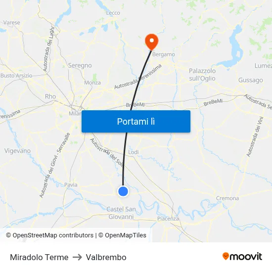 Miradolo Terme to Valbrembo map