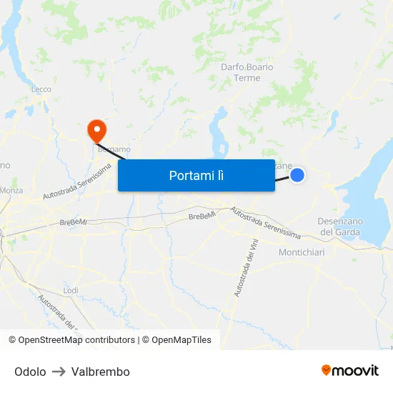 Odolo to Valbrembo map