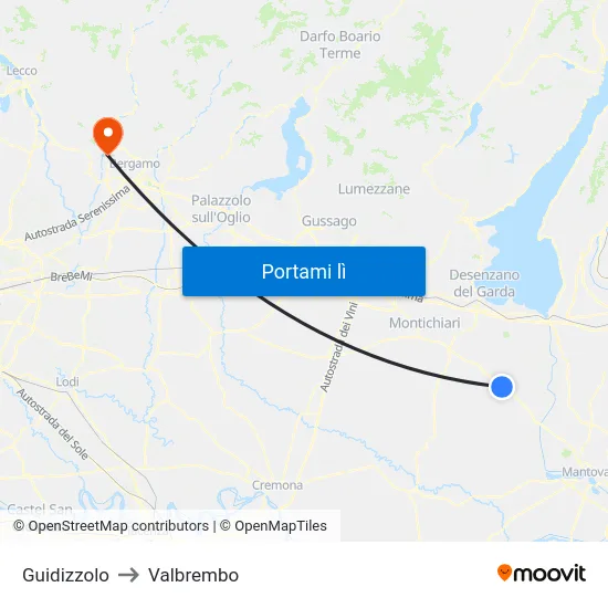 Guidizzolo to Valbrembo map