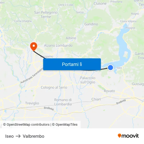 Iseo to Valbrembo map