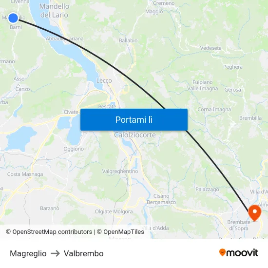 Magreglio to Valbrembo map