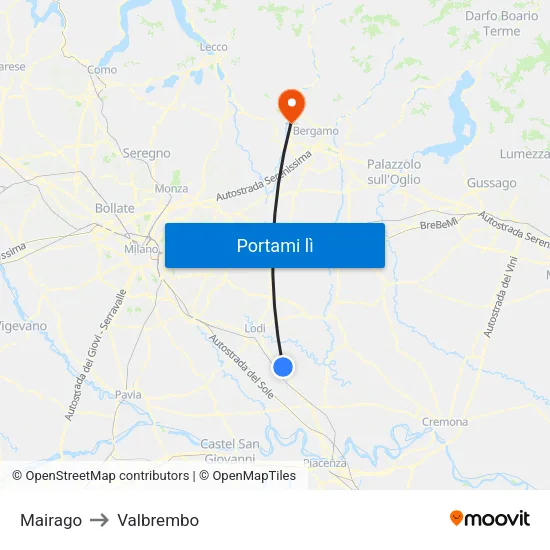 Mairago to Valbrembo map