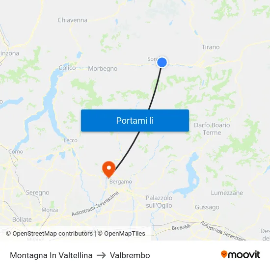 Montagna In Valtellina to Valbrembo map
