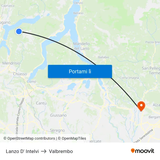 Lanzo D' Intelvi to Valbrembo map