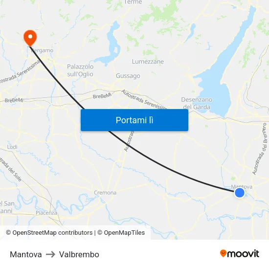 Mantova to Valbrembo map