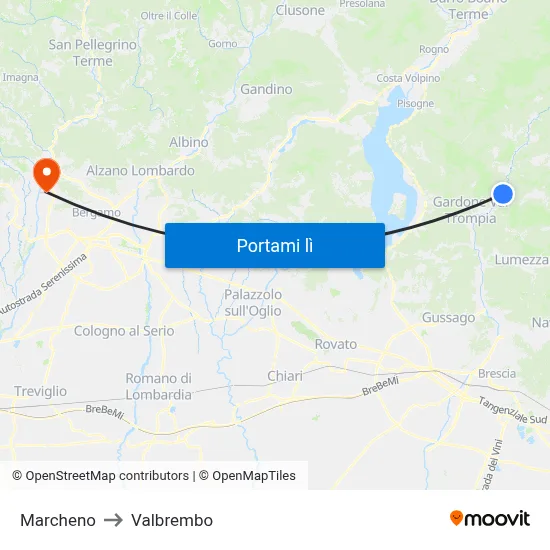 Marcheno to Valbrembo map