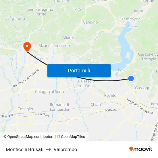 Monticelli Brusati to Valbrembo map