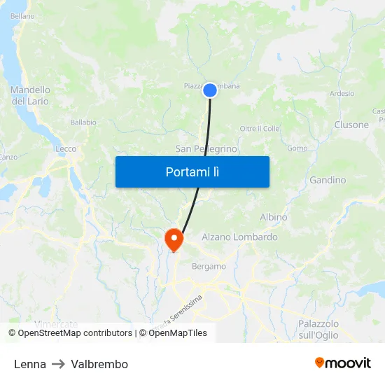 Lenna to Valbrembo map