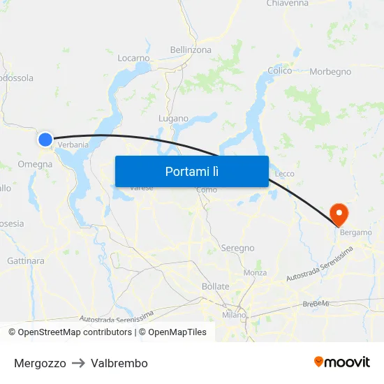 Mergozzo to Valbrembo map