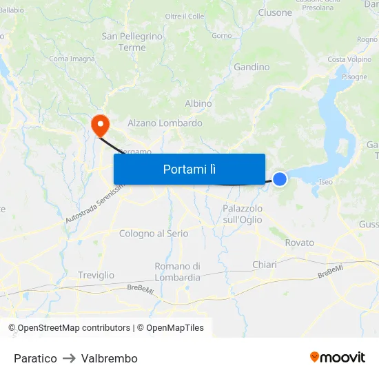 Paratico to Valbrembo map