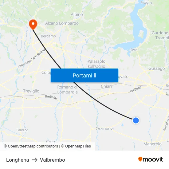 Longhena to Valbrembo map