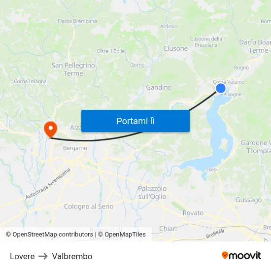 Lovere to Valbrembo map