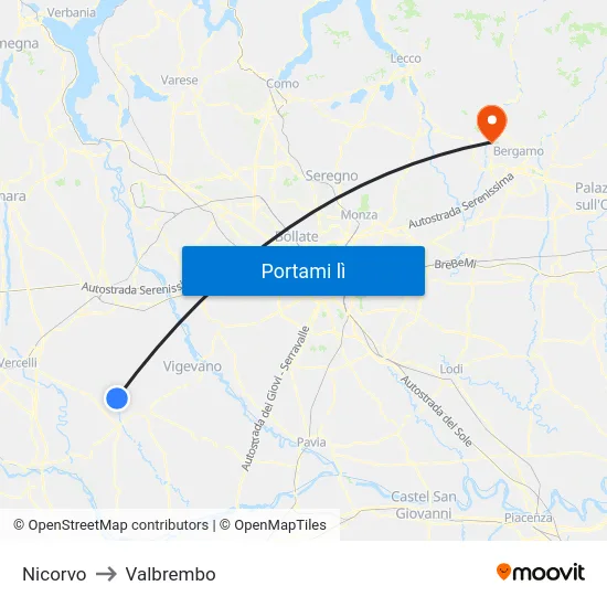 Nicorvo to Valbrembo map