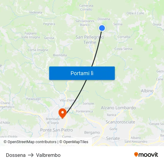 Dossena to Valbrembo map