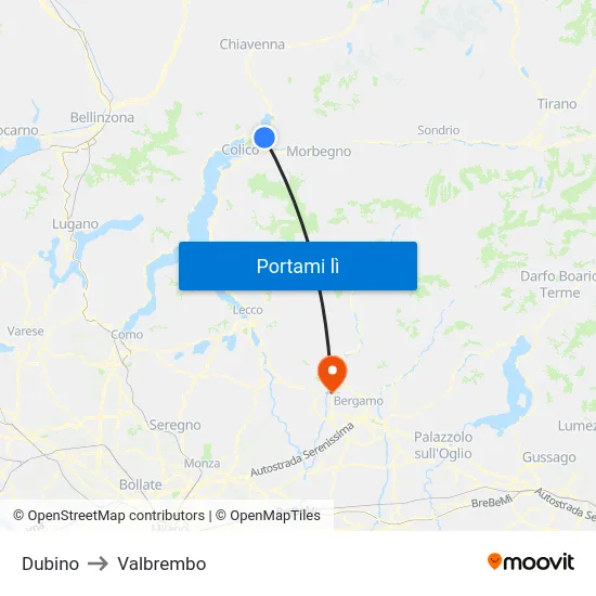 Dubino to Valbrembo map