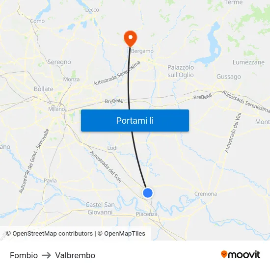 Fombio to Valbrembo map
