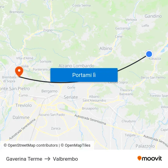 Gaverina Terme to Valbrembo map