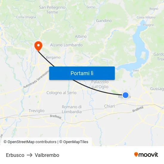 Erbusco to Valbrembo map