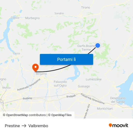 Prestine to Valbrembo map
