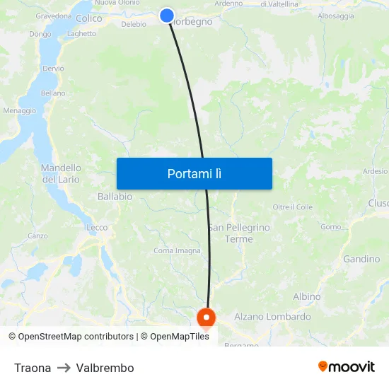 Traona to Valbrembo map
