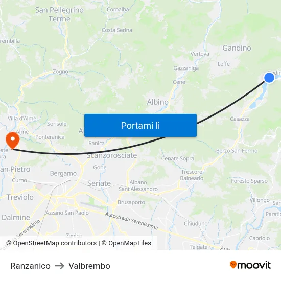 Ranzanico to Valbrembo map