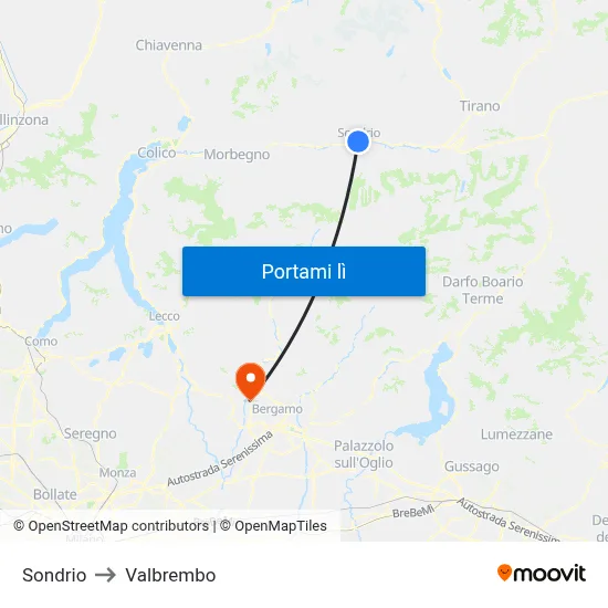 Sondrio to Valbrembo map