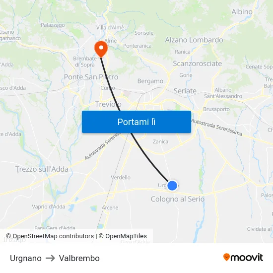 Urgnano to Valbrembo map