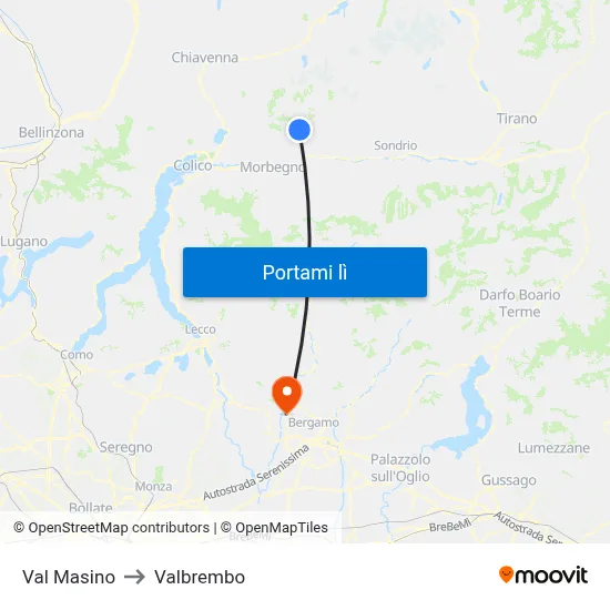 Val Masino to Valbrembo map
